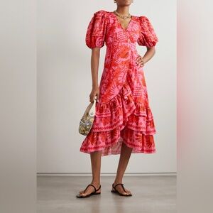 NWT Farm Rio Jungle Scarf Red Wrap MIDI dress XS